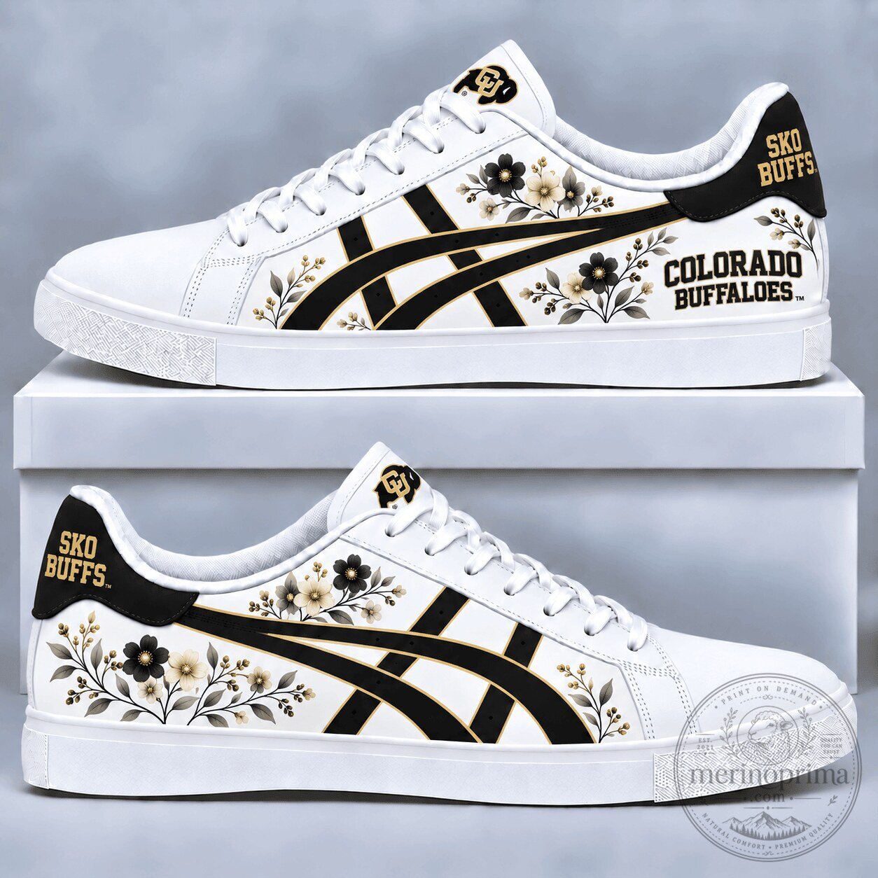 Colorado Buffaloes Floral Pattern White Sneakers
